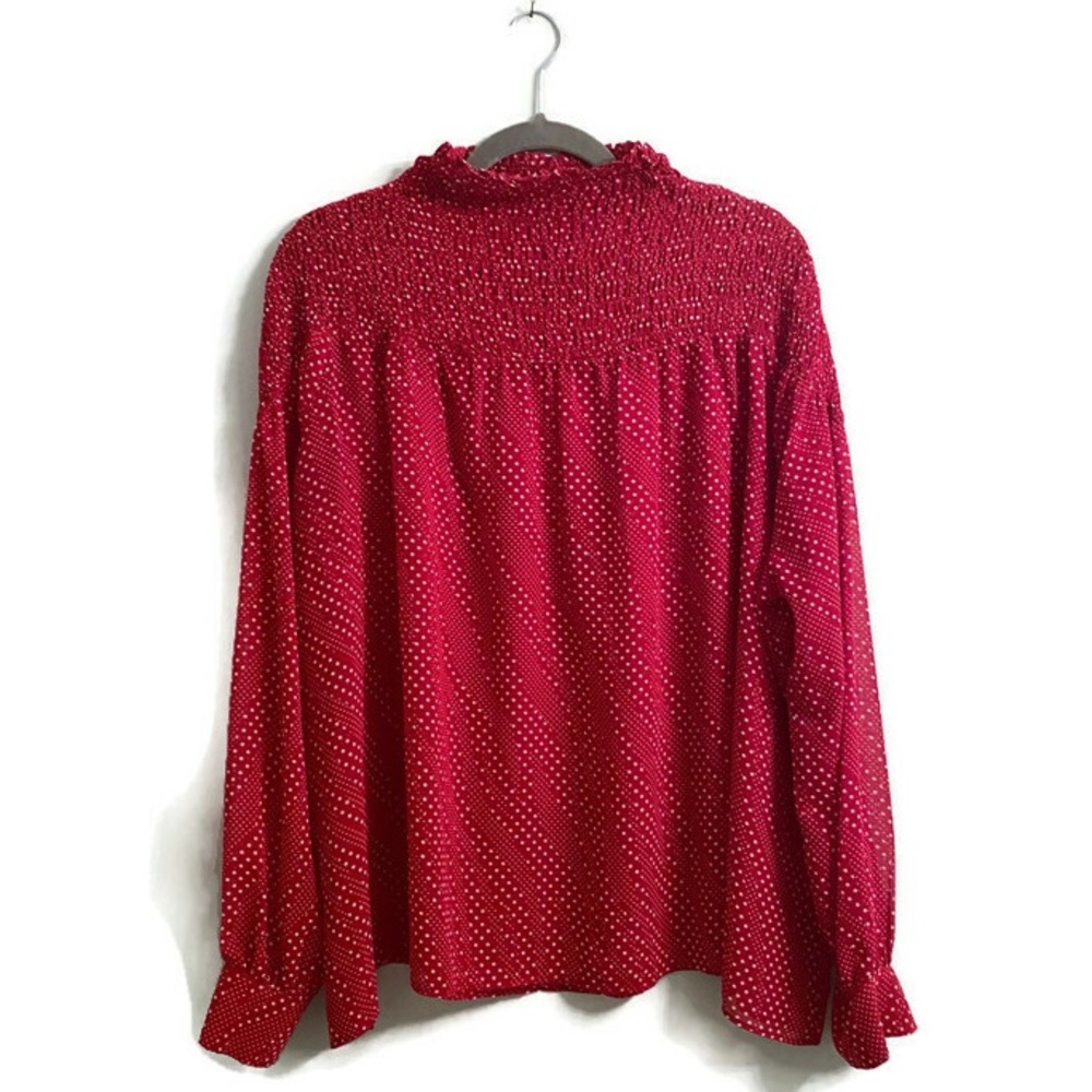 Ruby Tuesday Red and White Sheer Smocked Blouse OS